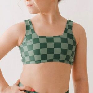 Albion Fit Mini Olivia Green Check Bikini Swim Top Girls 10